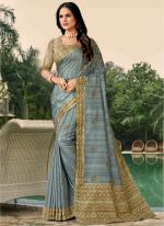 Sky Blue Tussar Silk Festival Wear Hand Work Saree