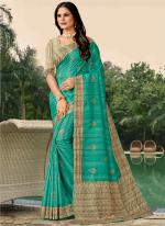 Teal Tussar Silk Festival Wear Hand Work Saree