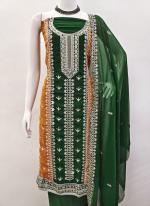 Green Georgette Traditional Wear Embroidery Work Dress Material