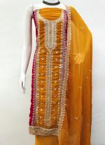 Yellow Georgette Traditional Wear Embroidery Work Dress Material