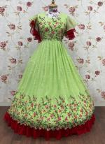 Green Georgette Party Wear Sequence Work Readymade Kids Gown