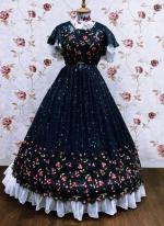 Navy Blue Georgette Party Wear Sequence Work Readymade Kids Gown
