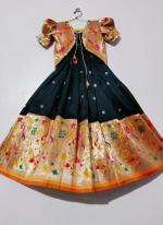 Black Yellow Lichi Silk Party Wear Weaving Readymade Kids Gown With Koti