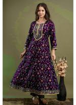 Purple Rayon Traditional Wear Digital Printed Readymade Anarkali Suit