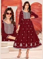Maroon Rayon Festival Wear Embroidery Work Readymade Gown