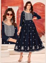 Navy Blue Rayon Festival Wear Embroidery Work Readymade Gown
