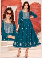 Sky Blue Rayon Festival Wear Embroidery Work Readymade Gown