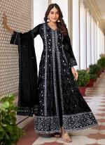 Black Heavy Faux Georgette Party Wear Embroidery Work Gown