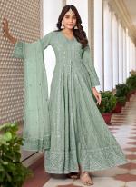 Green Heavy Faux Georgette Party Wear Embroidery Work Gown