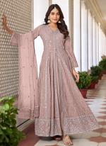Light Pink Heavy Faux Georgette Party Wear Embroidery Work Gown