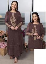 Brown Heavy Faux Georgette Party Wear Embroidery Work Pakistani Suit