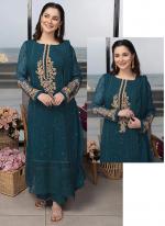 Sky Blue Heavy Faux Georgette Party Wear Embroidery Work Pakistani Suit