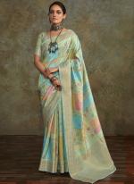 Aqua Blue Soft Silk Wedding Wear Digital Printed Saree