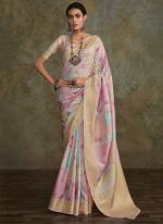 Rose Pink Cream Soft Silk Wedding Wear Digital Printed Saree