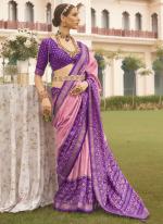 Baby Pink purple Mecerized Silk Sigma Wedding Wear Zari Work Saree