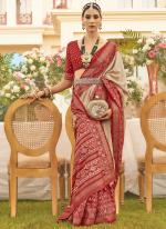 Beige Red Mecerized Silk Sigma Wedding Wear Zari Work Saree