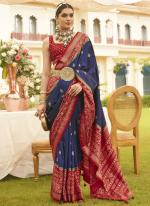 Navy Blue Red Mecerized Silk Sigma Wedding Wear Zari Work Saree