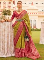 Olive Green Mecerized Silk Sigma Wedding Wear Zari Work Saree