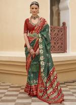 dark green Mercrized Sigma Silk Wedding Wear Zari Work Saree
