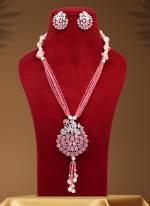 Pink American Diamond Premium Necklace Set With Kundan Earrings