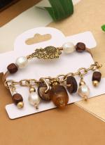 Women Gold-Toned And White Brass Pearls Gold-Plated Charm Bracelet