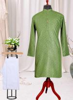 Green Silk Festival Wear Plain Kurta Pyjama