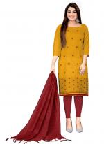 Yellow Banarasi Cotton Traditional Wear Embroidery Work Dress Material