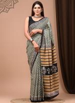 Green Cotton Mul Sarees Party Wear Digital Printed Saree