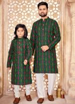 Green Magic Cotton Slub Festival Wear Digital Printed Readymade Kurta Pyjama Combo Set