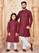 Maroon Magic Cotton Slub Festival Wear Digital Printed Readymade Kurta Pyjama Combo Set