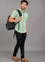 Green Popcorn Casual Wear Plain Mens Shirt