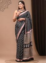 Black Cotton Mul Sarees Party Wear Digital Printed Saree