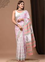 Light Pink Cotton Mul Sarees Party Wear Digital Printed Saree