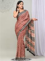 Red Cotton Mul Sarees Party Wear Digital Printed Saree