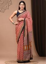 Red Cotton Mul Sarees Party Wear Digital Printed Saree