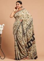 Yellow Cotton Mul Sarees Party Wear Digital Printed Saree