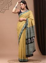 Yellow Cotton Mul Sarees Party Wear Digital Printed Saree