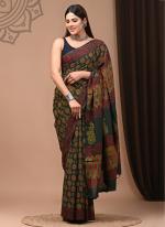 Green Red Cotton Mul Sarees Party Wear Digital Printed Saree