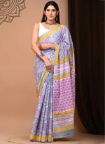 Purple Cotton Mul Sarees Party Wear Digital Printed Saree