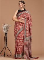 Red Black Cotton Mul Sarees Party Wear Digital Printed Saree