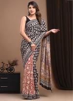 Black Red Cotton Mul Sarees Party Wear Digital Printed Saree