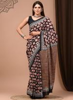 Black Red Cotton Mul Sarees Party Wear Digital Printed Saree