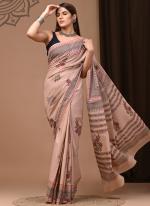 Peach Cotton Mul Sarees Party Wear Digital Printed Saree