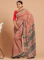 Red Black Cotton Mul Sarees Party Wear Digital Printed Saree