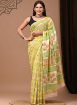 Yellow Cotton Mul Sarees Party Wear Digital Printed Saree