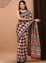 Black Red Cotton Mul Sarees Party Wear Digital Printed Saree