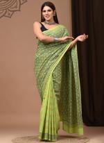 Green Cotton Mul Sarees Party Wear Digital Printed Saree