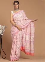 Light Pink Cotton Mul Sarees Party Wear Digital Printed Saree