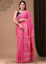 Pink Cotton Mul Sarees Party Wear Digital Printed Saree