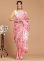 Pink Cotton Mul Sarees Party Wear Digital Printed Saree